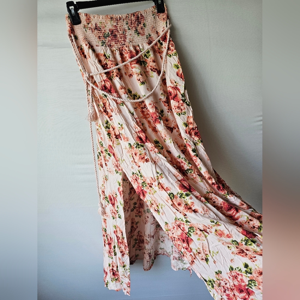 Forever 21 Floral Maxi Skirt (NWT), Size M, with Rope Belt and Side Slits - Picture 3 of 16